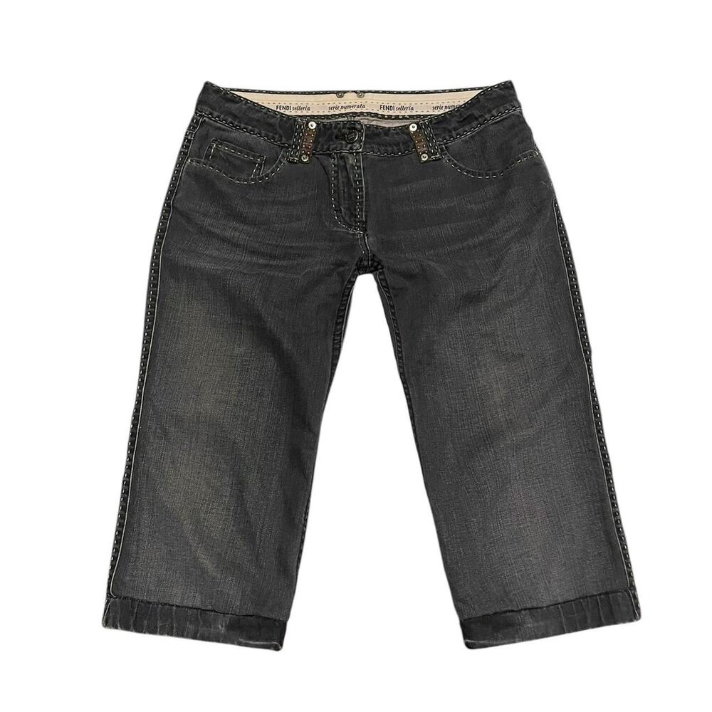 Vintage Fendi Selleria dark blue wash denim capris Size 42